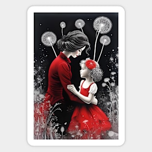 Red Harmony: Mother-Daughter Elegance in Monochrome Magnet